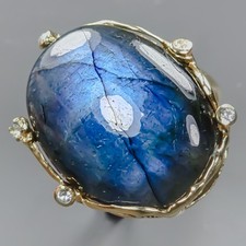 Women gift 36 ct Natural Labradorite Ring 925 Sterling Silver Size 9 /R436507