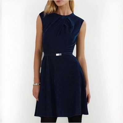 Ralph Lauren Belted Velvet Cap Sleeve Fit Flare Dress Size 20W Navy Blue |  eBay