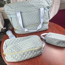 New 3pc Quilted Diaper Bag Tote Set - Baby Hospital Weekender Travel Bag w/ USB