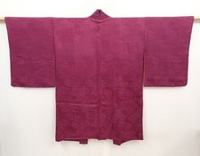 6508T11z550 Vintage Japanese Kimono Silk HAORI Jigami Dark purple