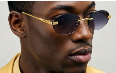 Mens Sunglasses Small Light Weight Hip Hop Rapper Gold Black Lens Square Rimless