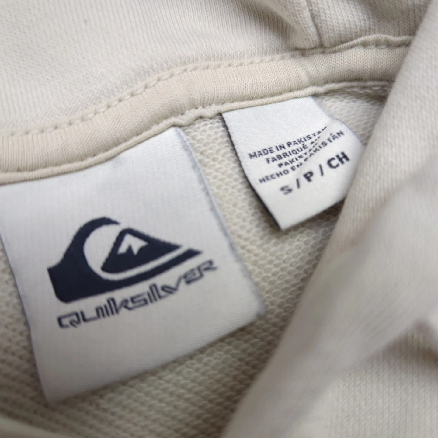 OFF WHITE QUIKSILVER Felpa con Cappuccio Uomo Piccola Beige Off White Y2K Logo Centrale Skate anni 2000 S