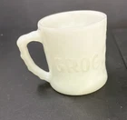 Vintage B.C. Comic GROG Milk Glass Mug Coffee Cup Caveman Johnny Hart  Fire King