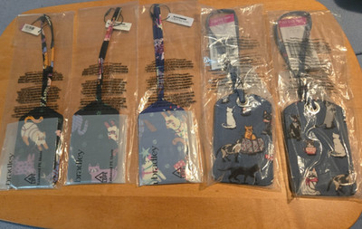 Lot of 5 Vera Bradley Cat Luggage Tags Cat's Meow Catnip Christmas Herding Cats