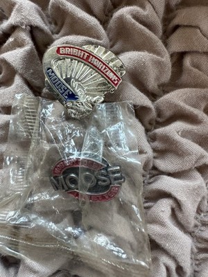 2 Moose Fraternal Organization Bright Horizons Pins Badge Silver Tone