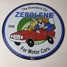 Vintage Standard Oil Sign - Zerolene Gasoline Porcelain Gas Pump Plate Sign