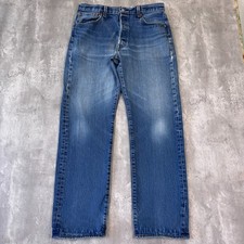 Levis 501 Jeans Mens 36x34 Blue Medium Wash Straight Leg Button Fly Distressed
