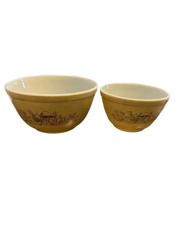 Vintage Pyrex Forest Fancies Mushroom Mixing Bowls  401 & 402 Nesting Bowls