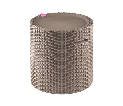 Keter Cappuccino Cool Hocker 39L Eiskübel Tisch Garten Terrasse Rattan Sitz Beige 