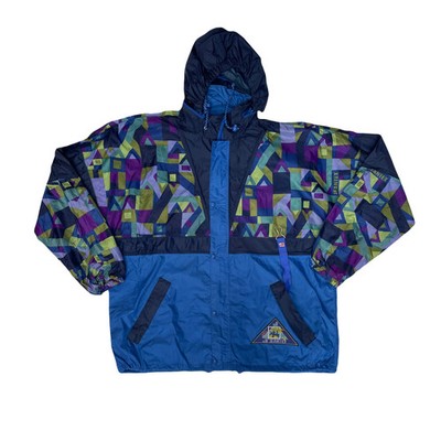 Vintage 90er Jeans Herren Gr. XL Blau Geometrisch Crazy Print Anorak