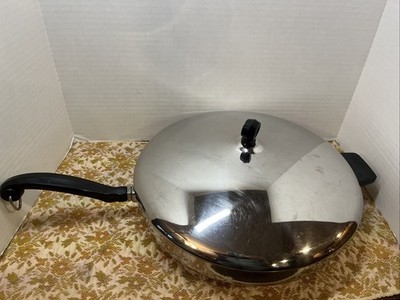 Farberware Aluminum Clad Stainless Steel Skillet 12'' Lid  Helper Handle USA Vtg