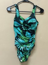 Vintage One Piece Swimsuit Green Palm Leaf Print