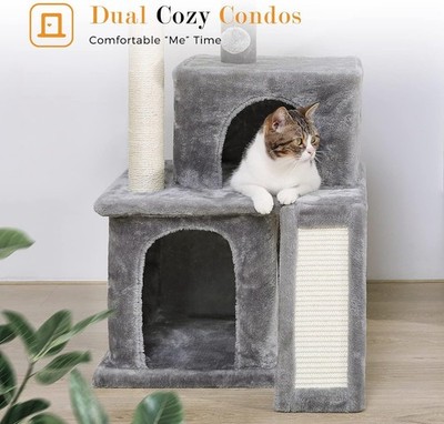Petepela Cat Tree, Scratching Post, Cat Furniture with Sisal Rope, Plush Lounger