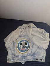 Vintage 80s Los Angeles LA Gear Sequined Rare Cropped Denim Jacket Sz M Distress