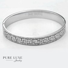 6.5" Women's Stainless Steel CZ Icy Bling Bangle Bracelet,High Polish Box