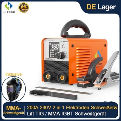 HITBOX 200A Mini ARC Schweißgerät DC 230V E-Hand MMA Schweißgerät & Schweißhelm