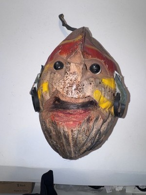 Vintage Hand Carved Coconut Head Monkey Face Tribal Man Tiki Bar Decor Gag Gift 
