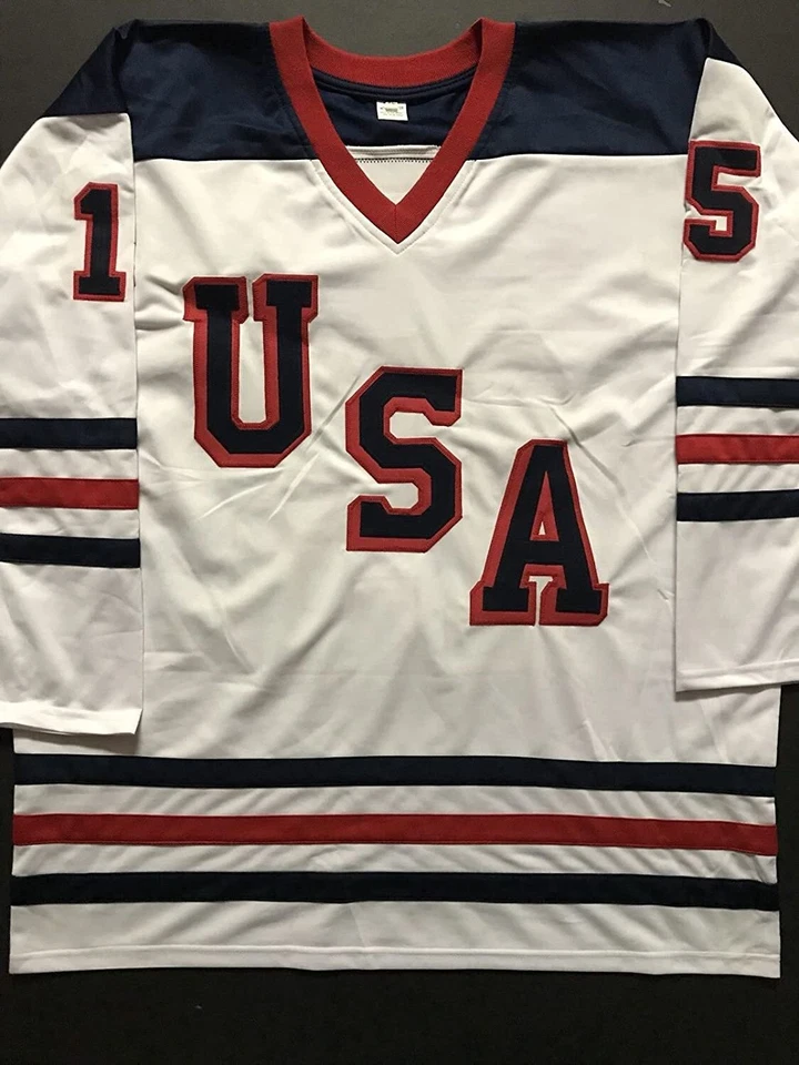 Camiseta deportiva de hockey autografiada/firmada del equipo JAMIE LONGBRUNNER de los Juegos Olímpicos de Estados Unidos certificado de autenticidad JSA Foto 4 de 4