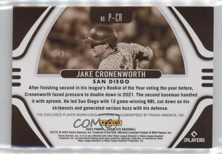 2022 Panini Absolute Patch Retail /99 Jake Cronenworth #P-CR Patch - Image 2 of 2