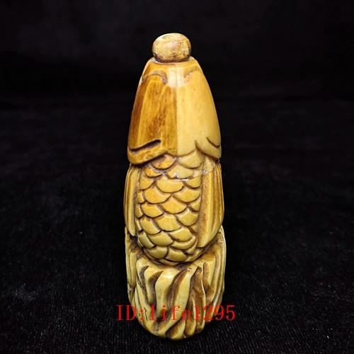 3.2 Inch Asian Chinese Old Hand Carved Fish Statue Snuff Bottle Collection - Picture 5 of 8