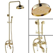 Polished Gold Color Brass Bathroom Rain Shower Faucet Set Tub Mixer Tap sgf421