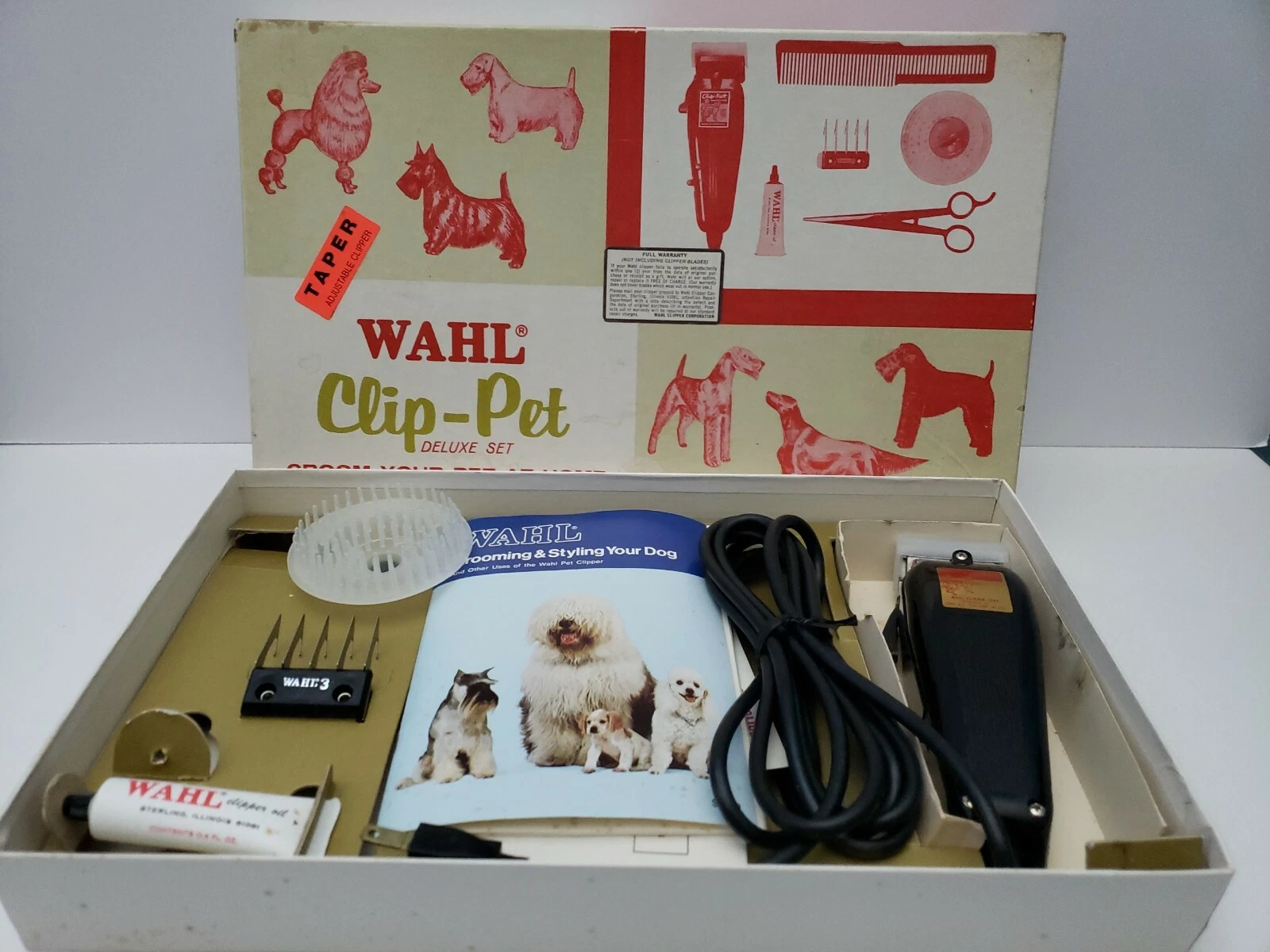 Vintage Wahl Clip-Pet Deluxe Set Grooming Kit c. 1974