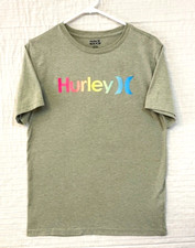 EUC Hurley Boy's Short Sleeve Crew Neck Lt Green T Shirt XL 13-15 yrs.Logo-Front