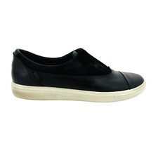 Womens 10-10.5 41 Ecco Soft 7 2.0 Black Leather Sneakers Slip On Cap Toe Shoes