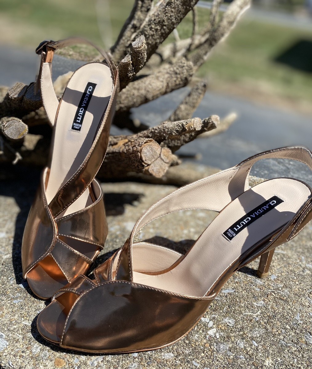 Claudia Ciuti Metallic Copper Leather Strappy High Heel Sandals