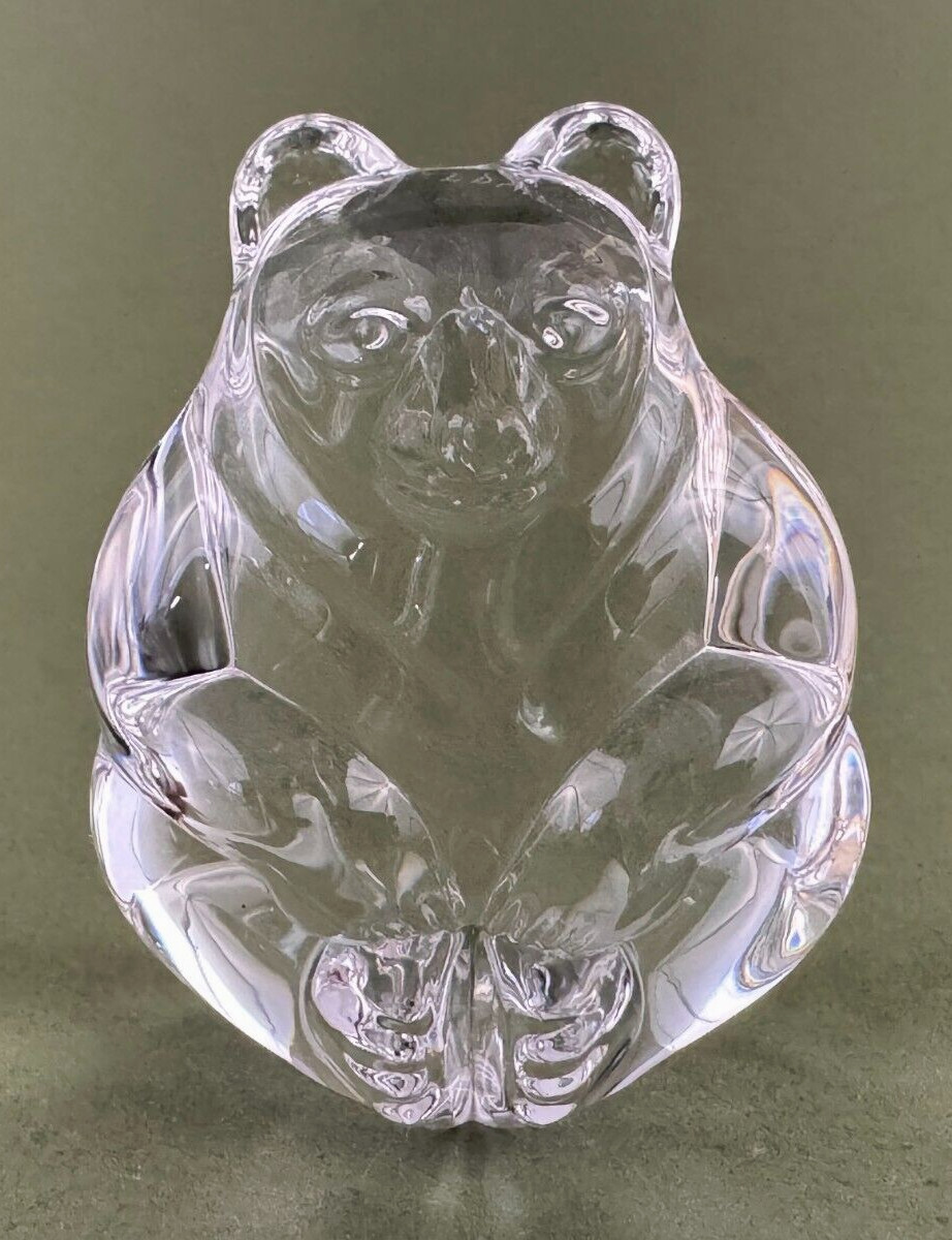 Lloyd Atkins Steuben Signed Bear Crystal Figurine Hand Cooler Paperweight 2.5''H
