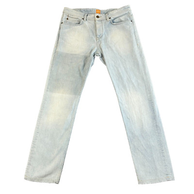 Hugo Boss Herren Jeans Tapered Fit Hellblau Waschung Button Fly Orange90 W34 L31