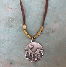 NEW Sundance Charm Necklace deerskin leather suede brown cord Artisan Jewelry