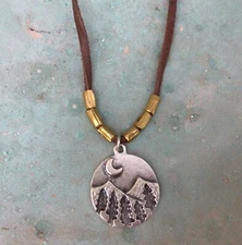 Sundance Charm Necklace deerskin leather suede brown cord Artisan men’s Jewelry