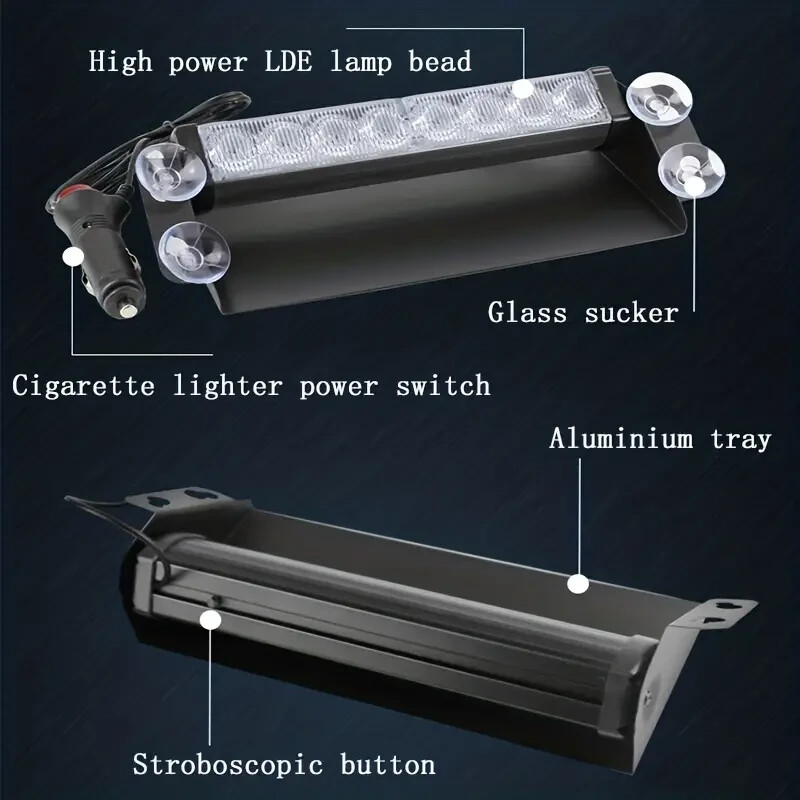 AMBER Flashing Beacon Strobe Warning Bar Light (HS81) 8LED Windshield Dash 12V