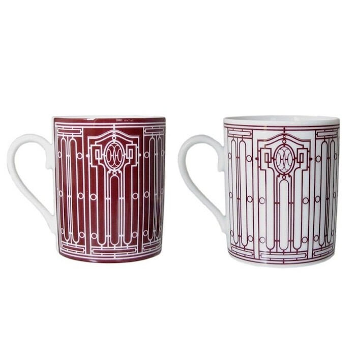 HERMES Mug Cup H Deco Red White Tableware 2 set Coffee Tea