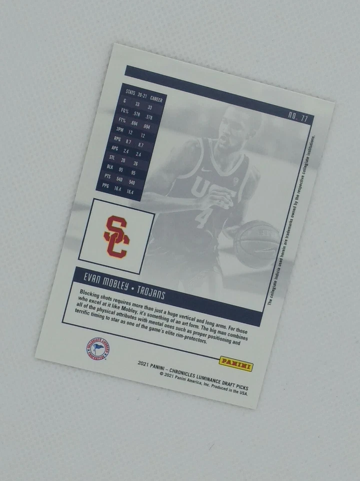 2021 Panini Chronicles Luminance Draft Picks Evan Mobley Rookie RC #77, Trojans - Image 4 of 4