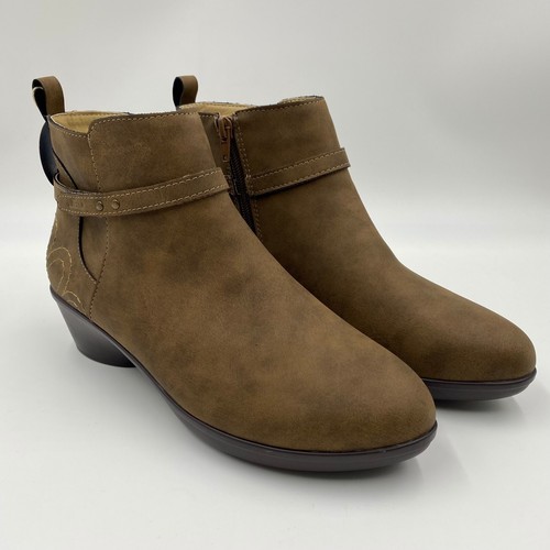 JBU Nina Ankle Boots Womens 8M Brown Vegan Faux Leather Zip Embroidered New