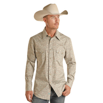 Rock & Roll Denim Men's Paisley Print Turquoise Snap Down Shirt BMN2S02146