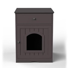 Wooden Pet House Cat Litter Box Enclosure Side Table Cat Home Nightstand Brown