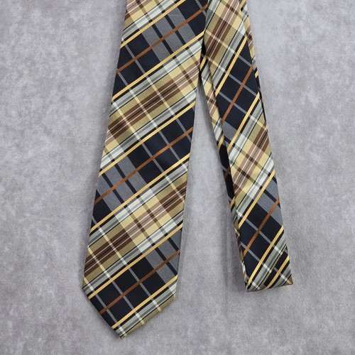 Bergamo New York Black Gold Plaid Stripe Tartan 100% Poly Men's Neck Tie NWOT - Picture 2 of 5