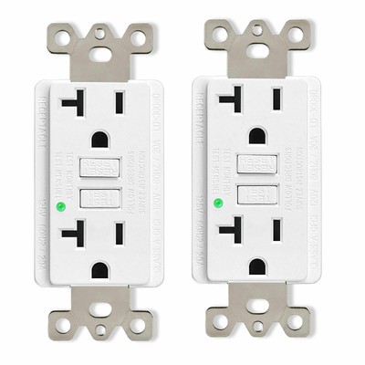 125V 20 Amp GFCI Outlets Ground Fault Circuit Interrupter ETL Certified White ×2