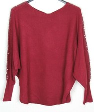 Ladies Lagenlook Batwing Sparkly Pearl Design Sleeve Comfy Ribbed Knit Jumper