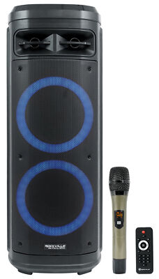 Rockville Go Party ZR10 Dual 10'' Portable Wireless LED Bluetooth Speaker+UHF Mic