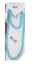 Kids Girls Blue Faux Pearl Girls Necklace Earrings and Bracelet Set for Girls
