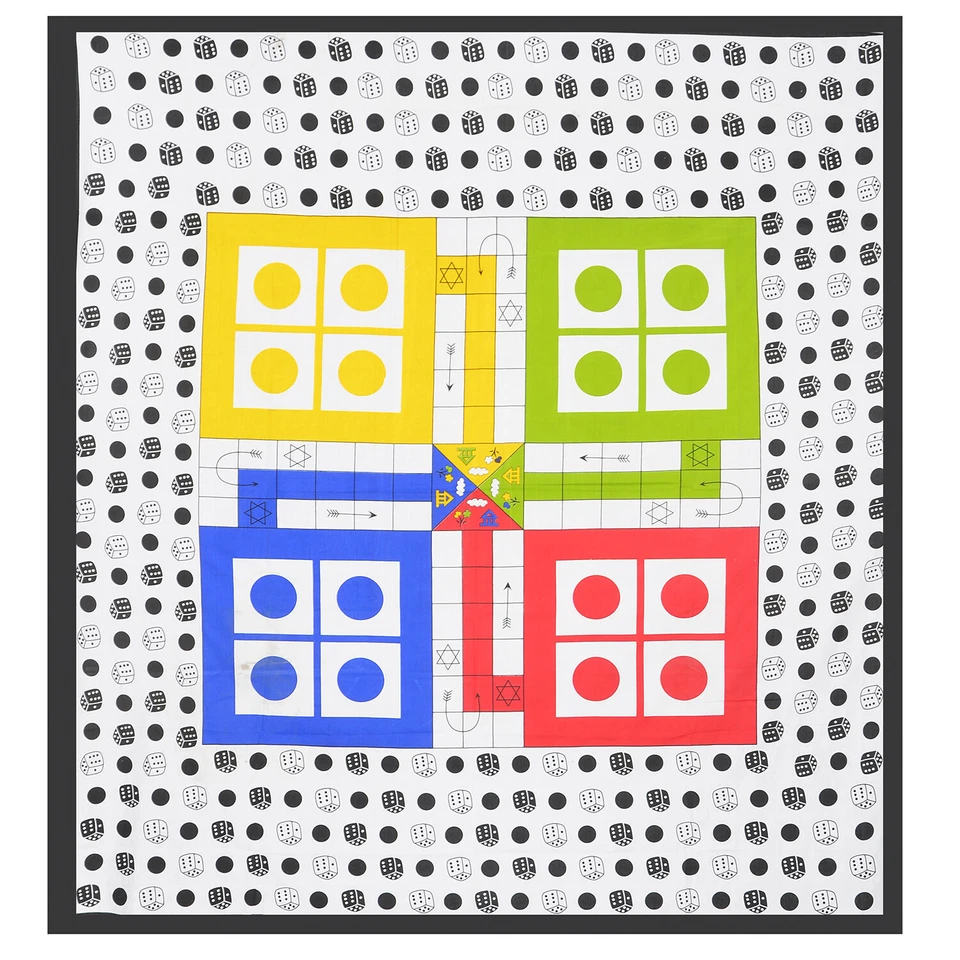 Ludo Kids Game Design Art Indian Queen Size Cotton Bedsheet With 2 Pillow Covers - Image 4 of 4