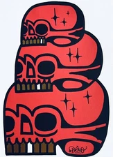 Deno Letterpress 16x11" Skull Totem Red Black Starburst Gold Tooth Graphic Art