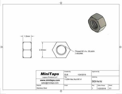 Hex Nuts; M1.4 Thread Stainless Steel 100 count #SM204 - Picture 3 of 3