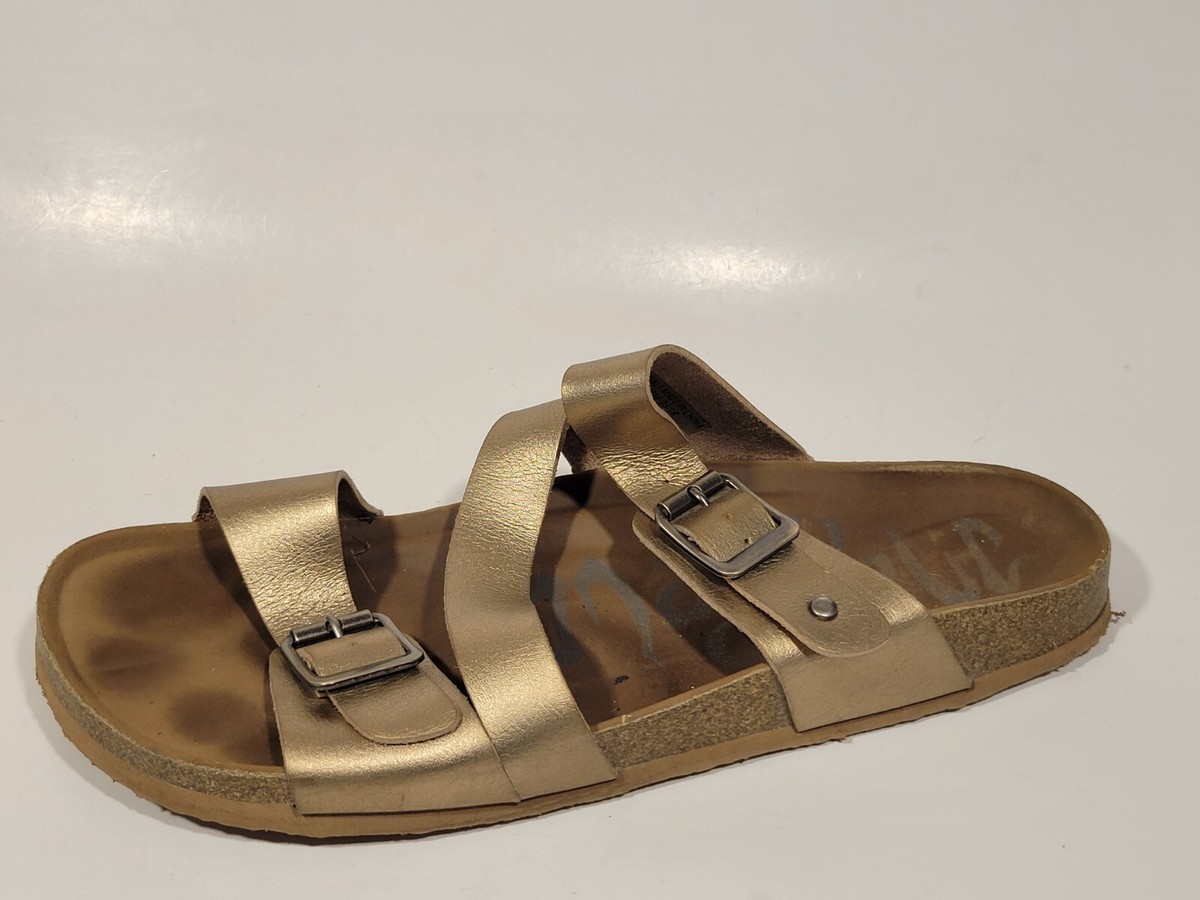 Mad Love Sandals Womens 11 Med Buckle Strappy Slide Metallic Pewter Faux  Leather