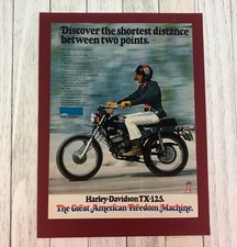 VTG 1974 HARLEY DAVIDSON TX-125 MOTORCYCLE Print Ad "AMERICAN FREEDOM" Mounted