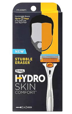 Schick Hydro Skin Comfort Stubble Eraser Razor Set- 1 Razor Handle, 2 Cartridges